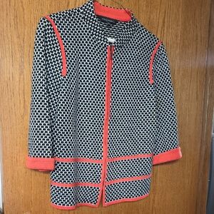 Ming Wang Black and White Blazer with Red Accents
